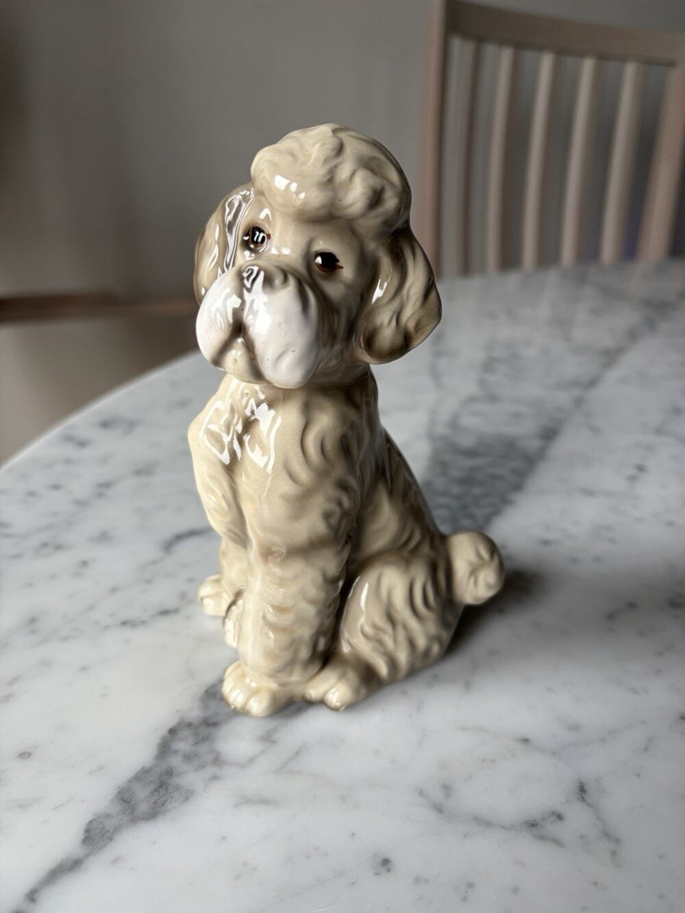 Ceramic Gray Poodle Dog Figurine Decorative Collectible